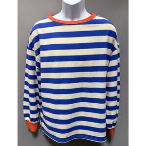 Automet Men's Medium Striped Ivory Blue Long Sleeve Shirt Knit Top